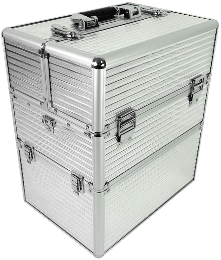 Kuferek kosmetyczny duży 3 poziomy srebrny